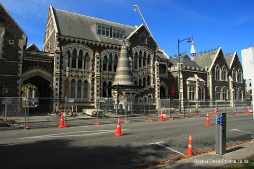 Arts Centre, Rolleston Ave, post-quake, street view