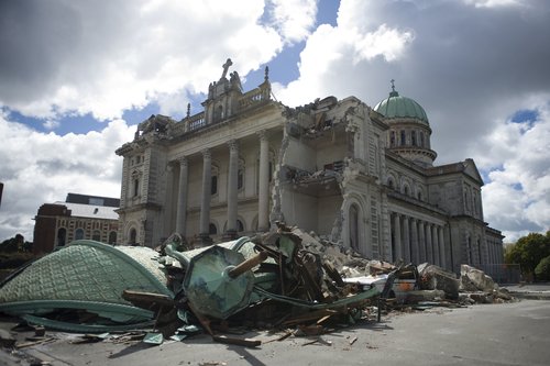 Basilica, Front Towers Collapse, Angled Shot, Post-Quake