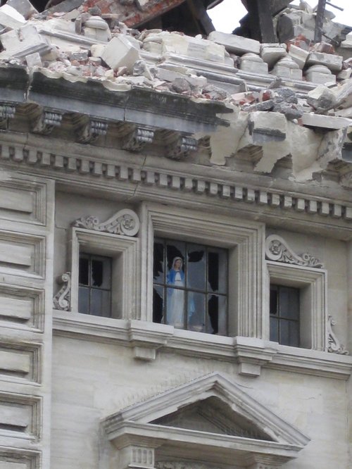 Basilica, Statue of Mother Mary, Post-Quake, External Shot